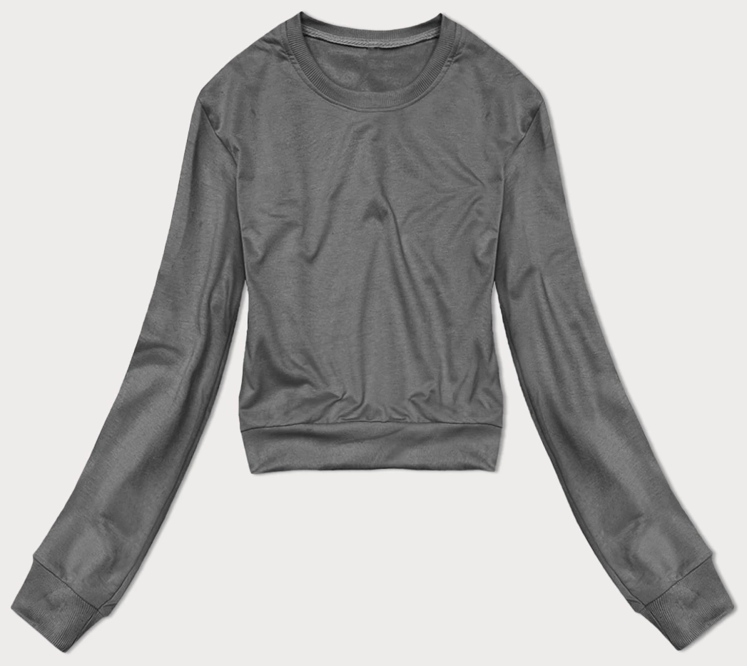 Cienka krótka bluza dresowa damska ciemnoszara (8B938-5)