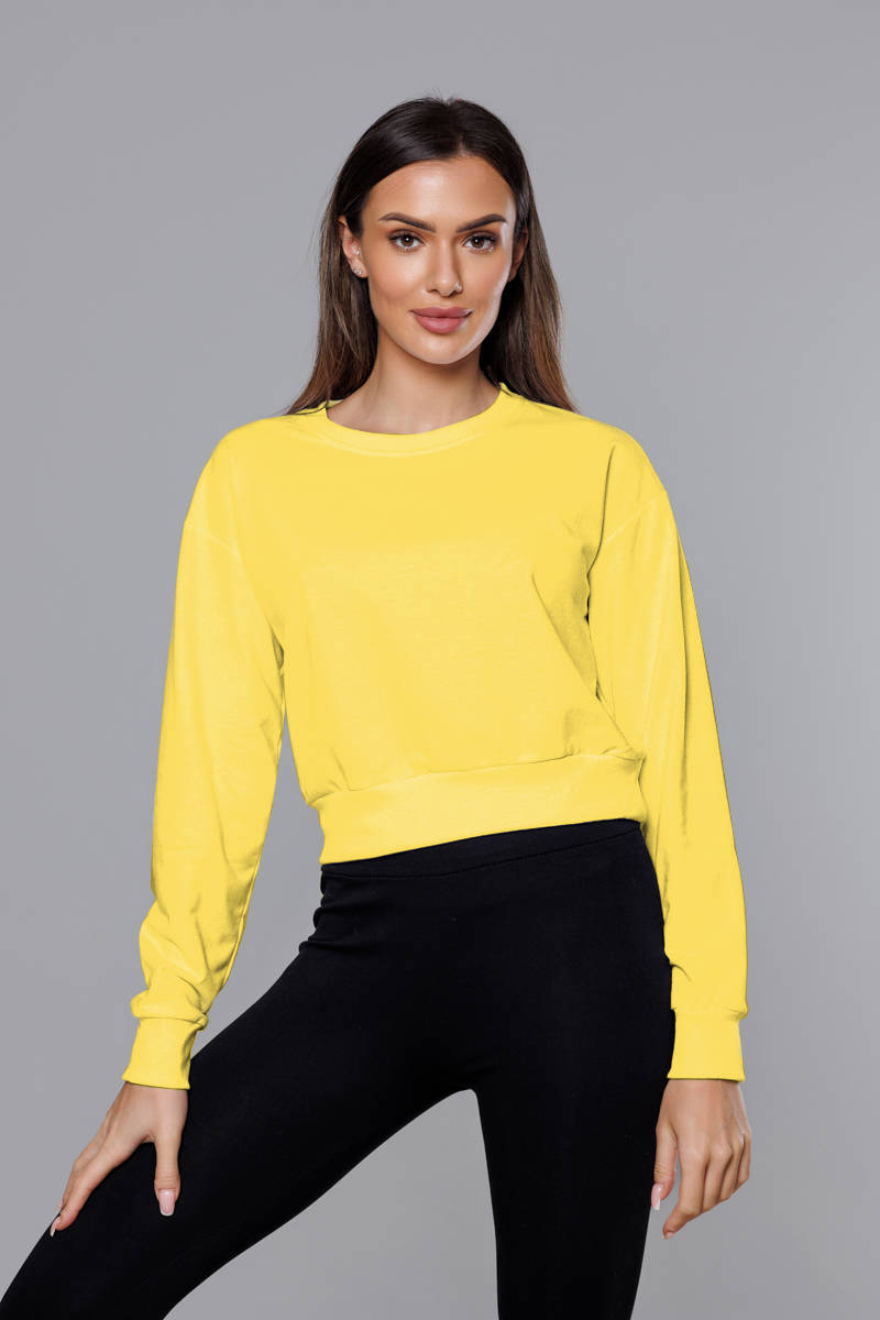 Cienka krótka bluza dresowa damska żółta (8B938-33)