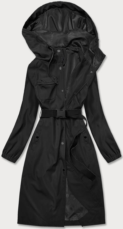 Długi płaszcz z paskiem czarny (AG5-019)