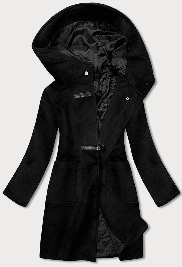 Krótki damski płaszcz z kapturem czarny (gsq2311)