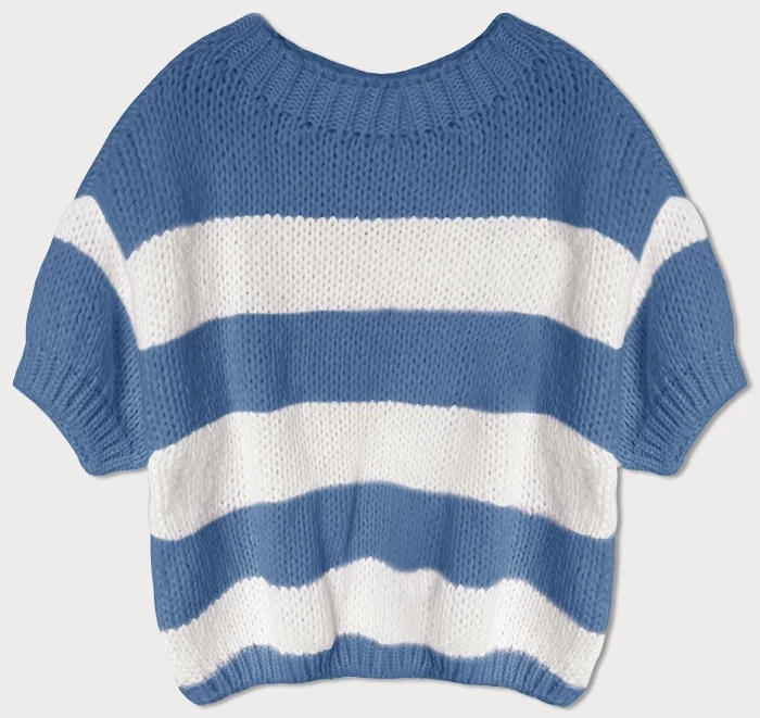 Luźny sweter damski w pasy ciemny niebieski (761ART)