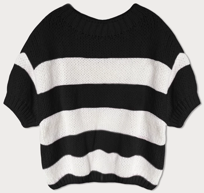 Luźny sweter damski w pasy czarny (761ART)