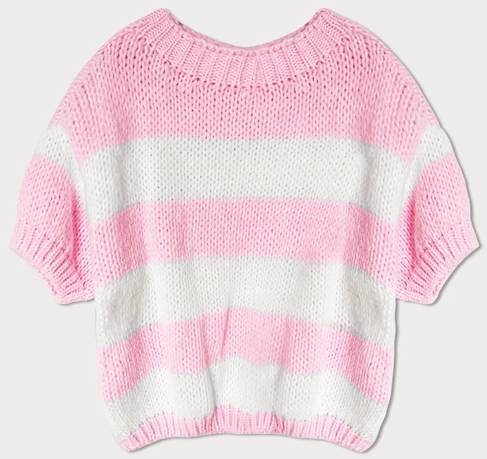 Luźny sweter damski w pasy różowy (761ART)