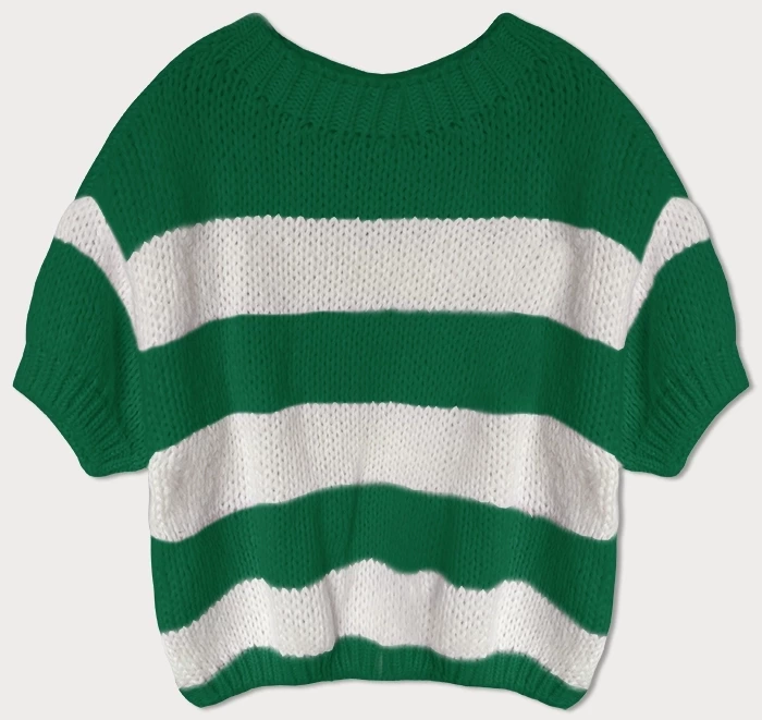 Luźny sweter damski w pasy zielony (761ART)