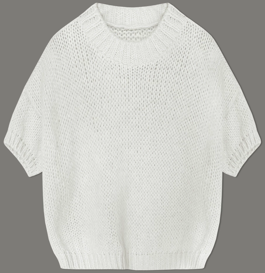 Luźny sweter damski z krótkim rękawem ecru (760ART)