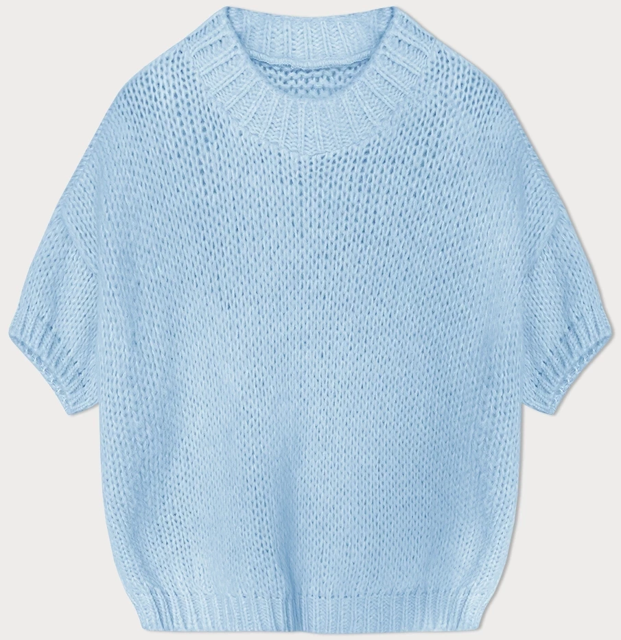 Luźny sweter damski z krótkim rękawem niebieski (760ART)