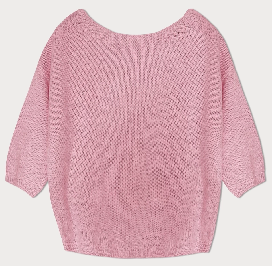 Luźny sweter z kokardą na plecach blady róż (759ART)