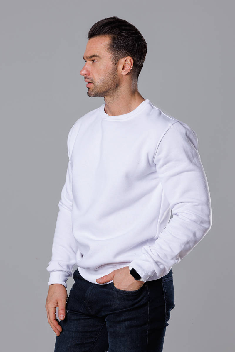 Męska bluza z okrągłym dekoltem biała (68B2001-1)