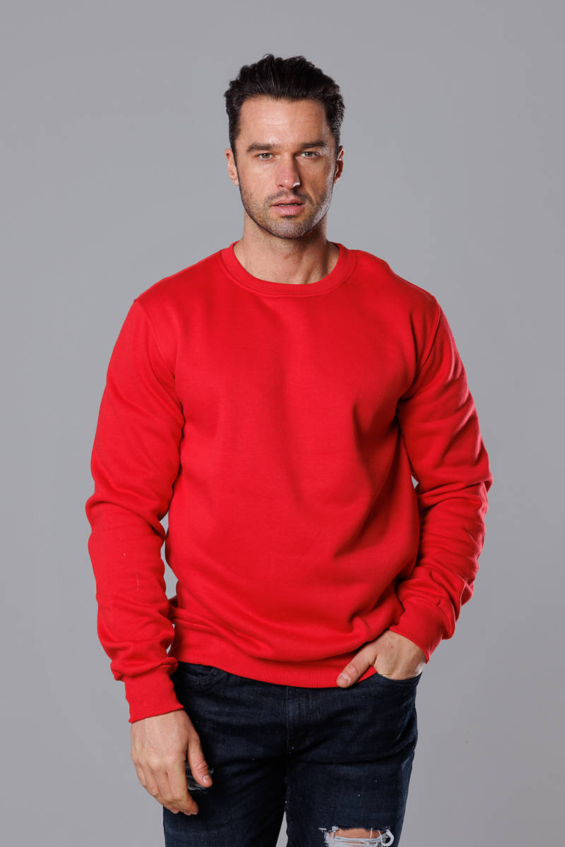 Męska bluza z okrągłym dekoltem czerwona (68B2001-18)