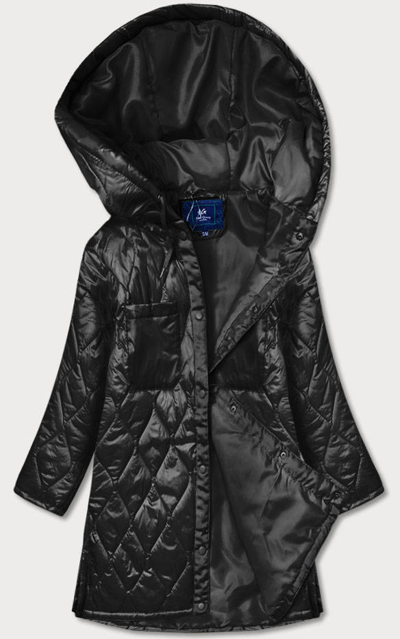 Oversizowa pikowana kurtka damska z kapturem czarna (ag5-010)