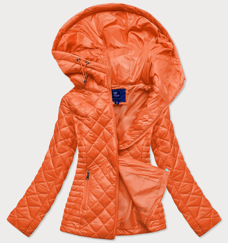 Pikowana kurtka damska z kapturem pomarańczowa (ly-01)